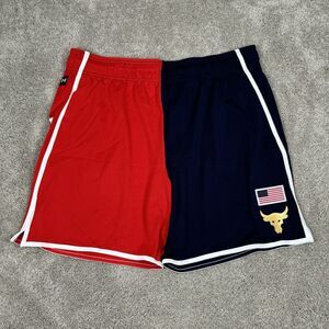 Under Armour Project Rock Red White Blue USA FLAG Loose Training Shorts Size M
